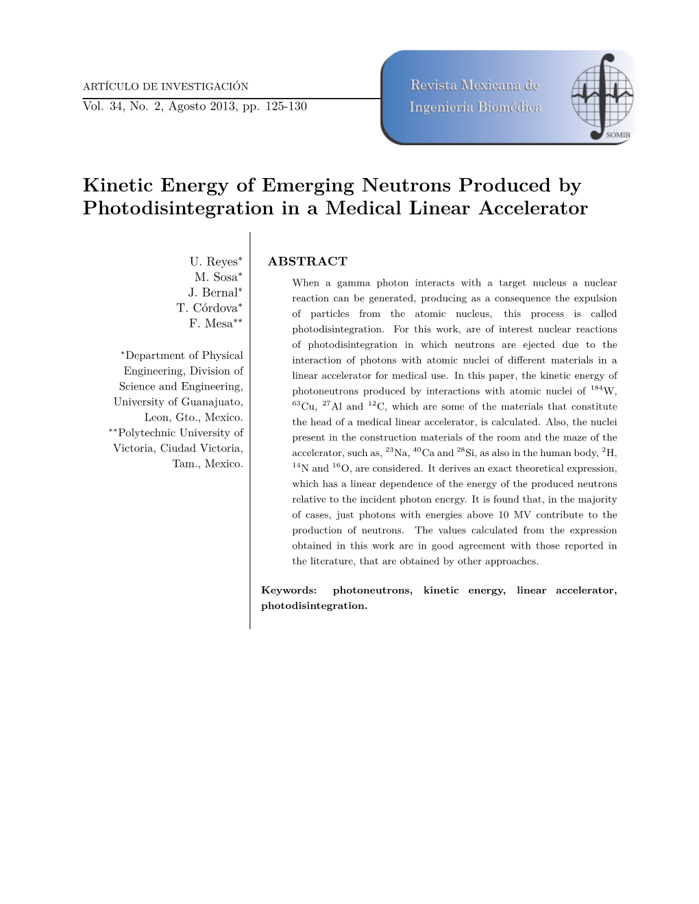 Kinetic Energy of Emerging Neutrons Produced by Photodisintegration in a Medical Linear Accelerator