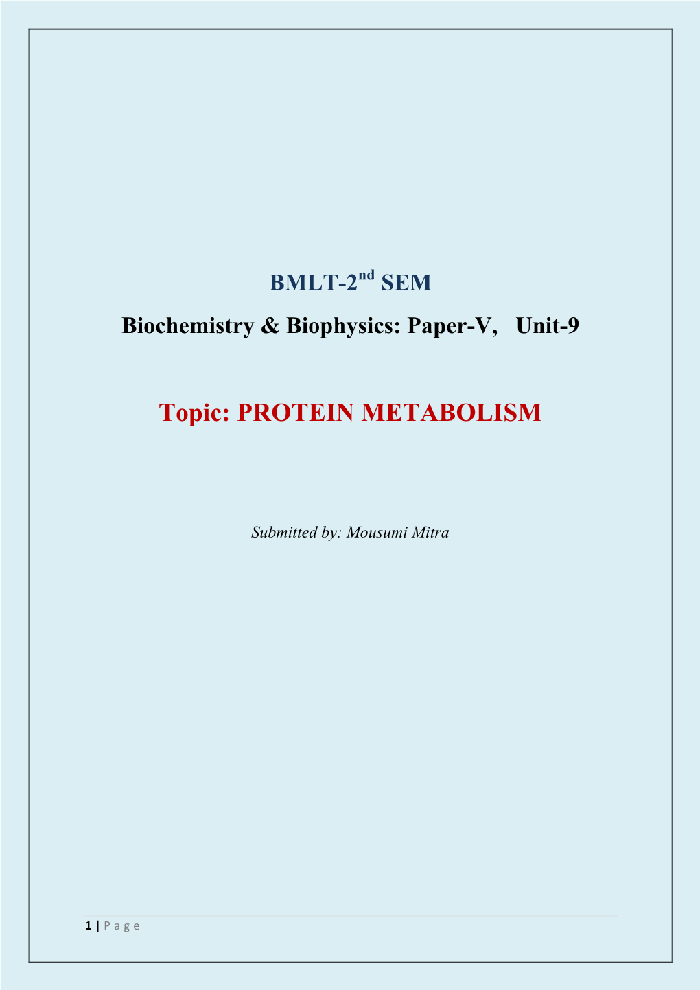 Topic: PROTEIN METABOLISM