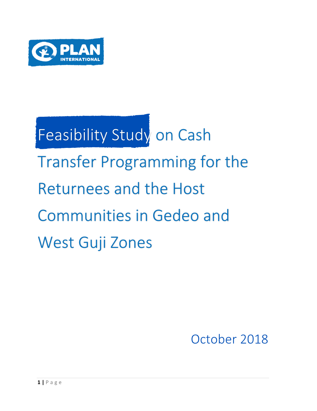 Feasibility Study on Cash Transfer Programming for the Returnees and the Host Communities in Gedeo and West Guji Zones