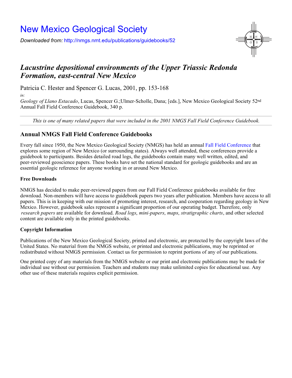 Lacustrine Depositional Environments of the Upper Triassic Redonda Formation, East-Central New Mexico Patricia C