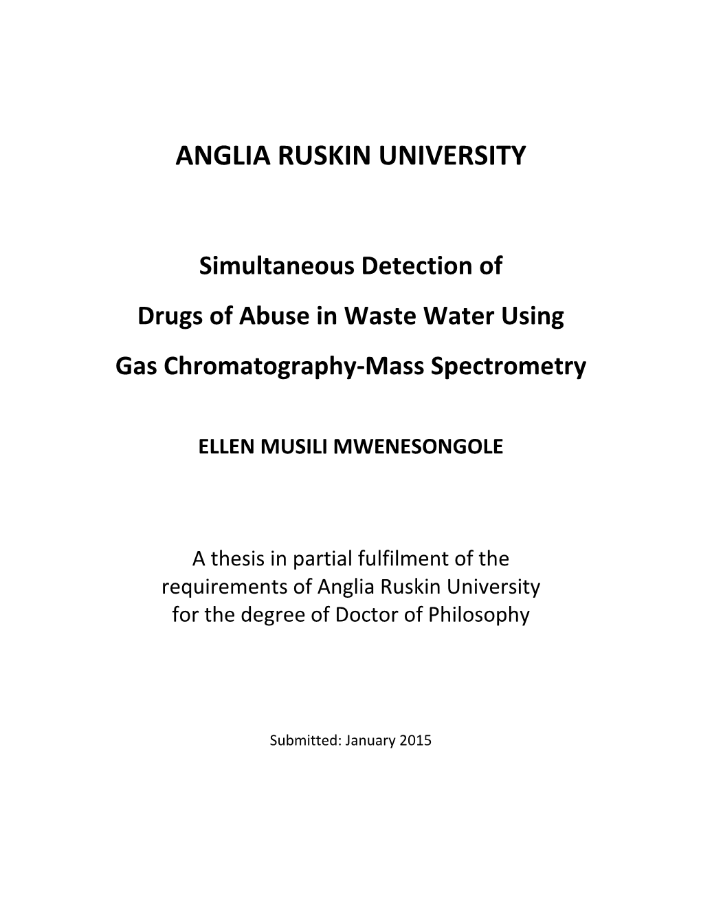 Simultaneous Detection of Drugs of Abuse in Waste Water Using Gas Chromatography-Mass Spectrometry