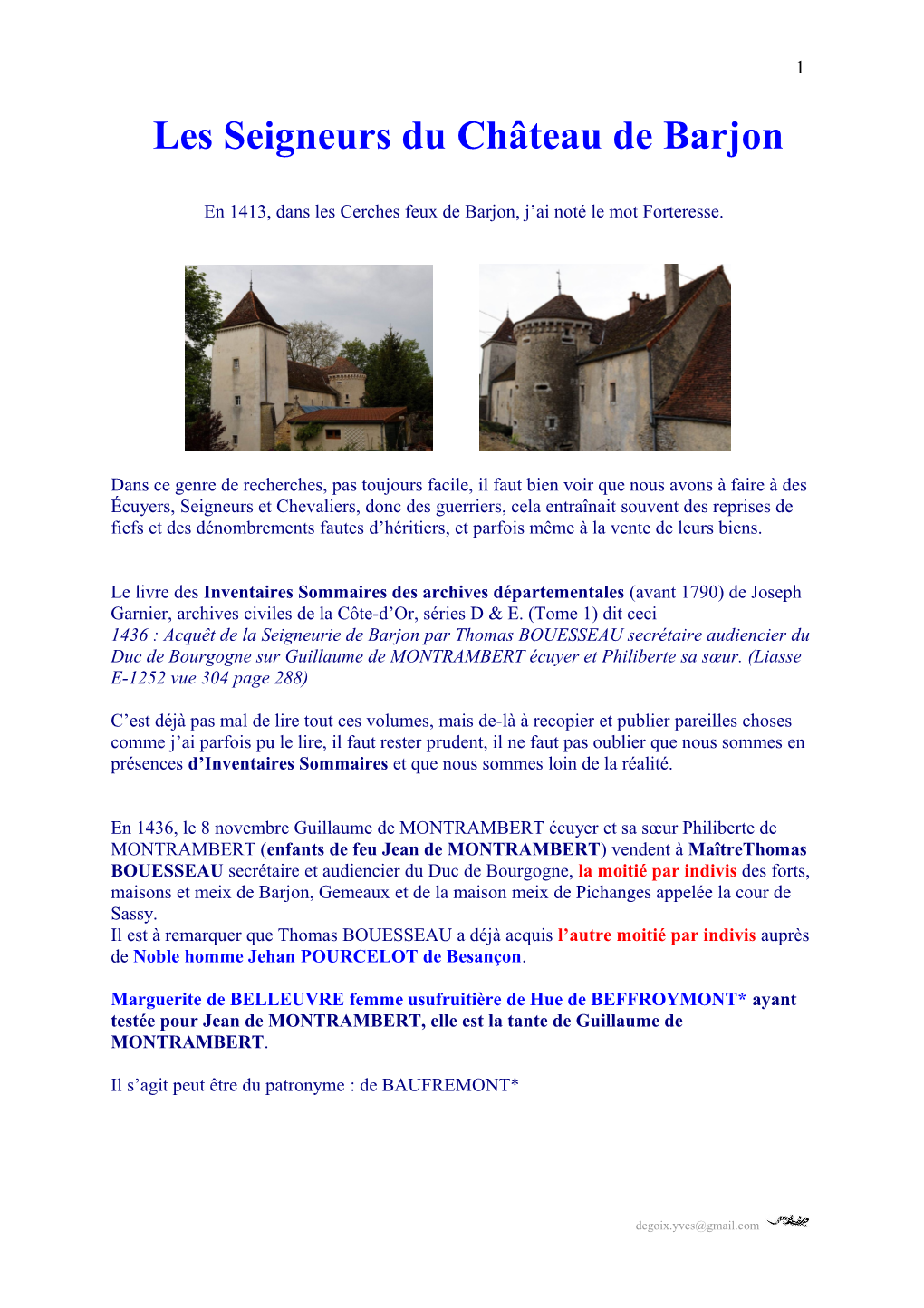 Les Seigneurs Du Château De Barjon