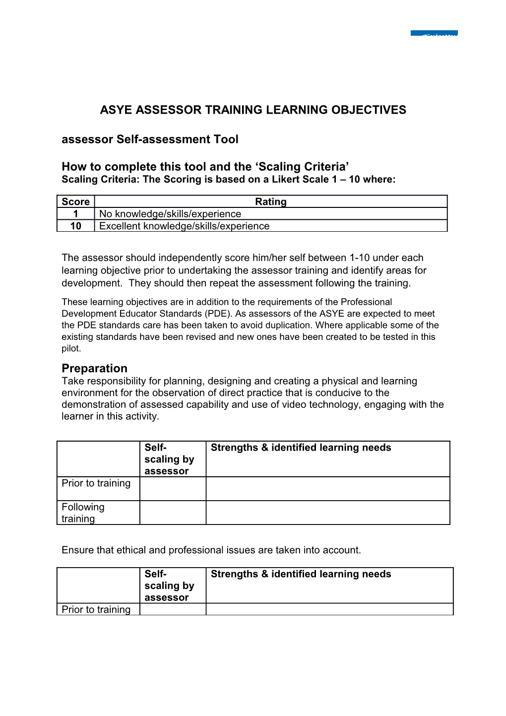 Assessor Self-Assessment Tool