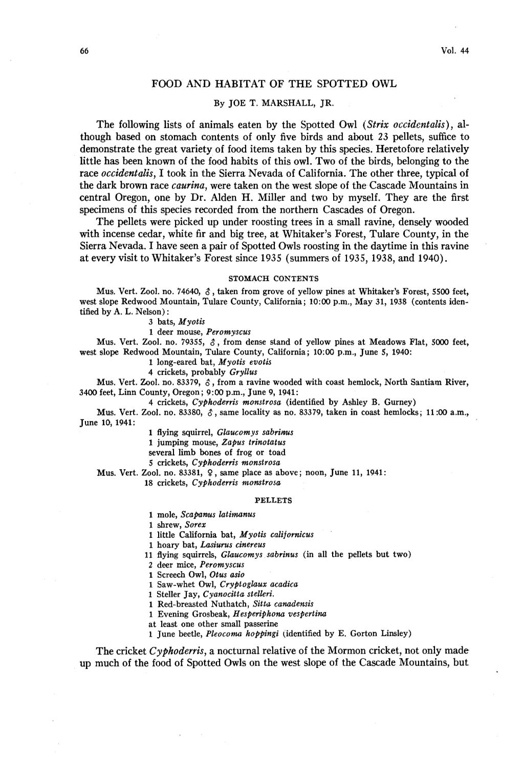 Food and Habitat of the Spotted Owl