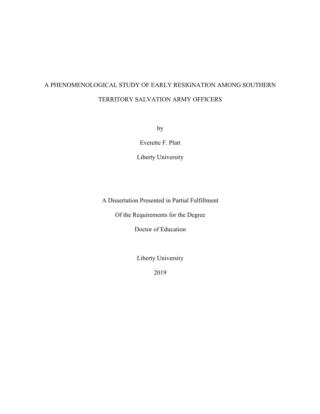 A Phenomenological Study of Early Resignation Among Southern