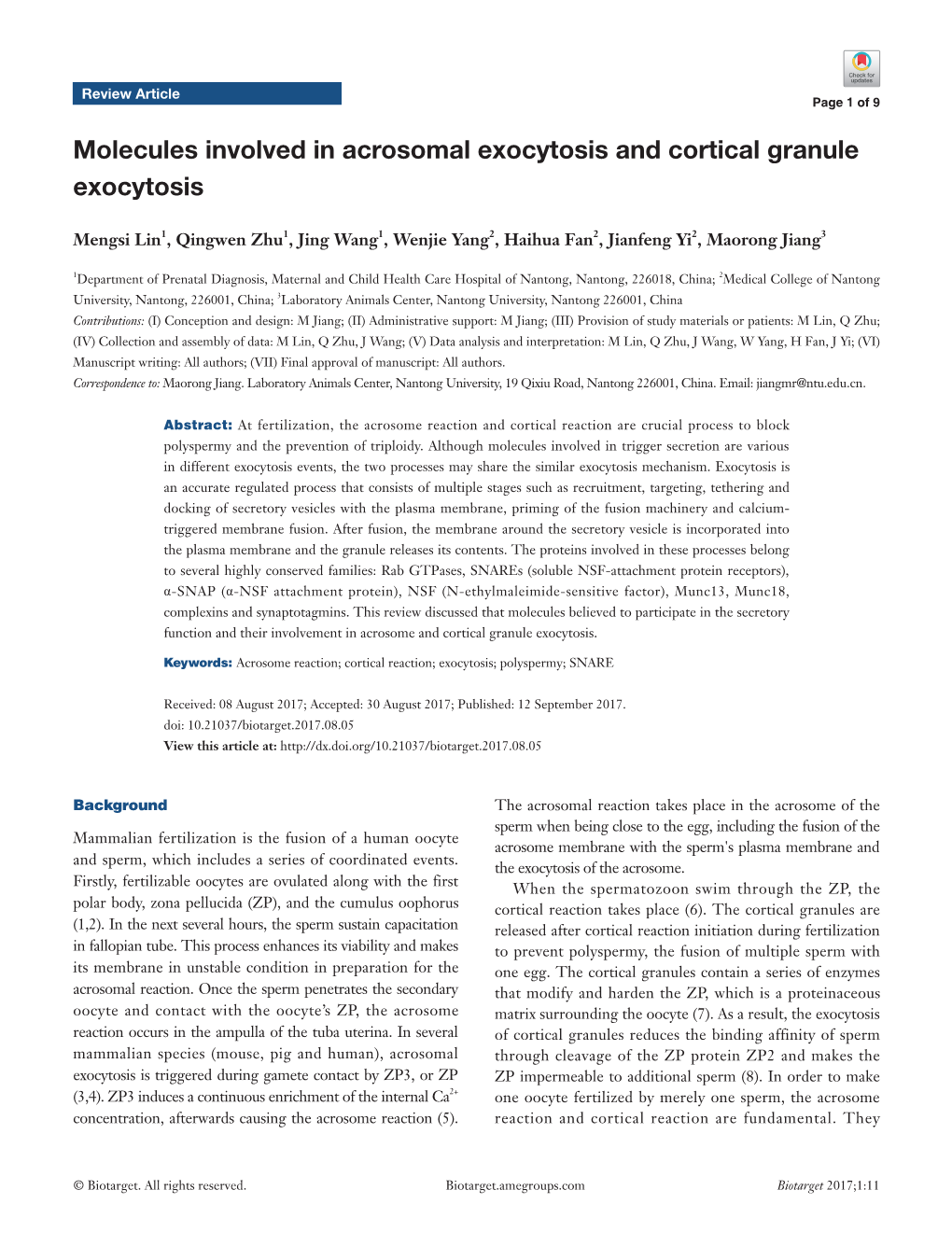 Molecules Involved in Acrosomal Exocytosis and Cortical Granule Exocytosis