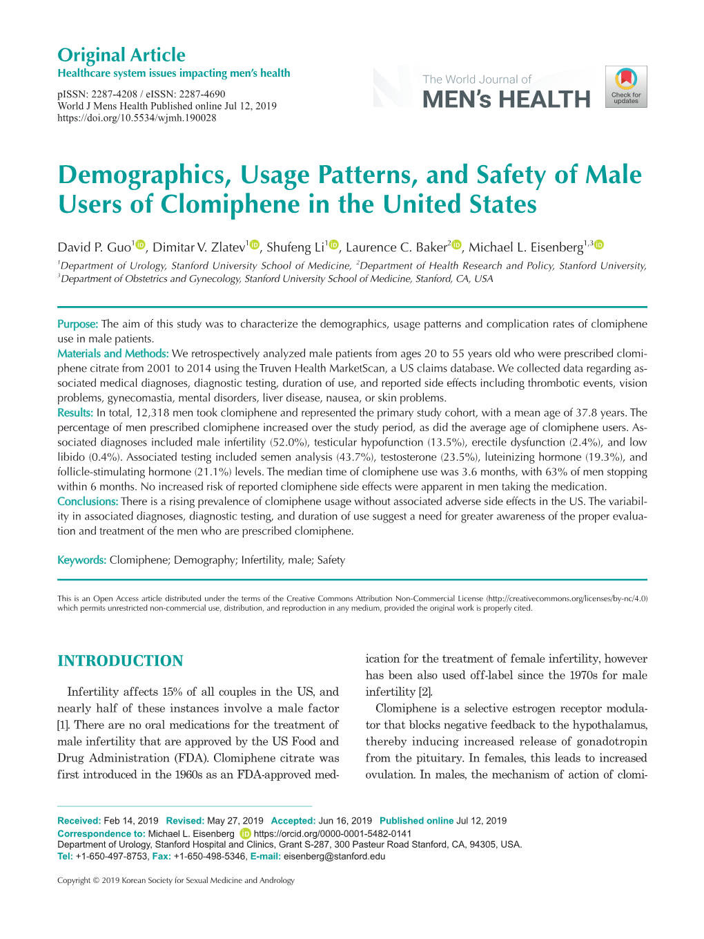 Demographics, Usage Patterns, and Safety of Male Users of Clomiphene in the United States