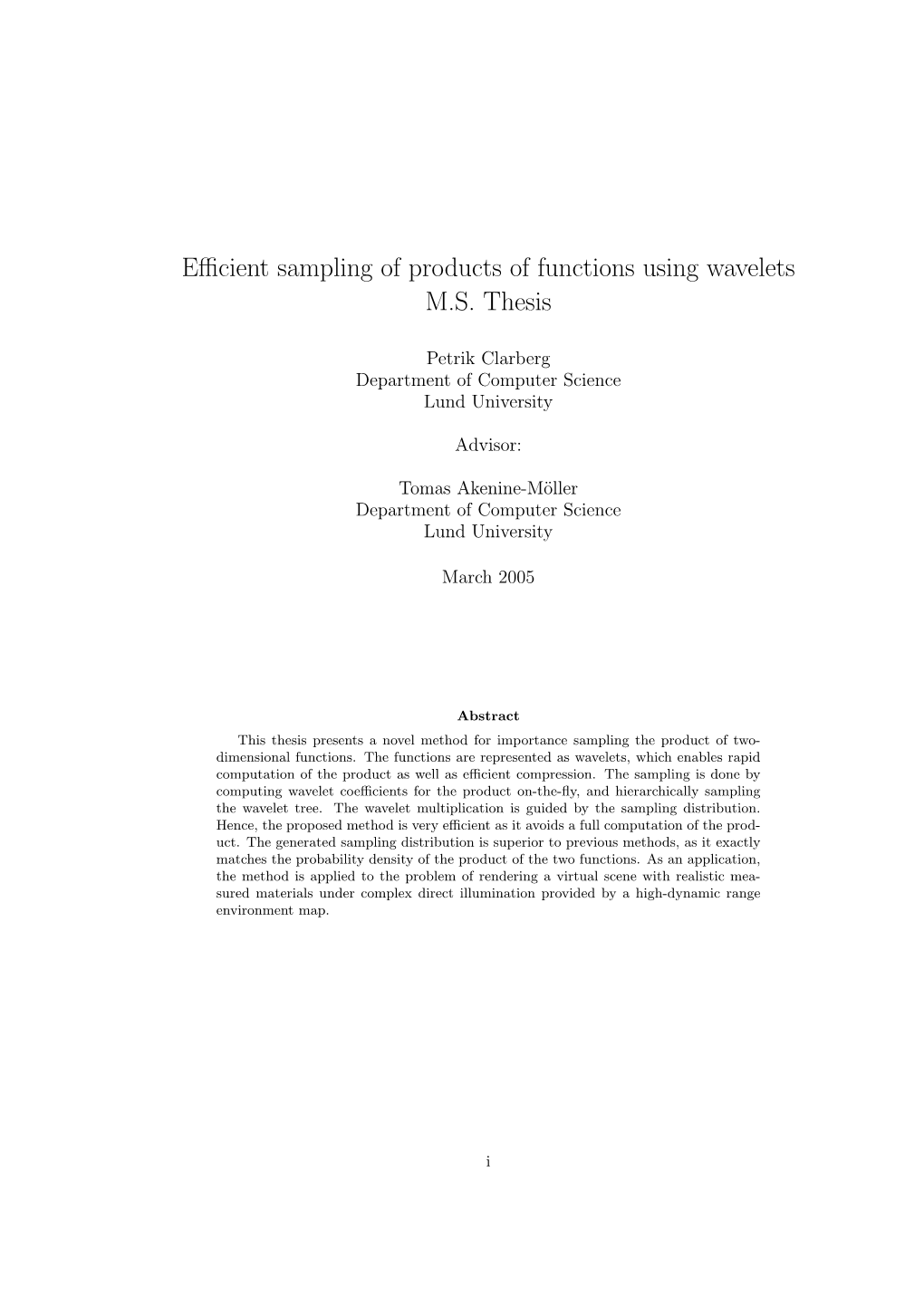 Efficient Sampling of Products of Functions Using Wavelets M.S. Thesis