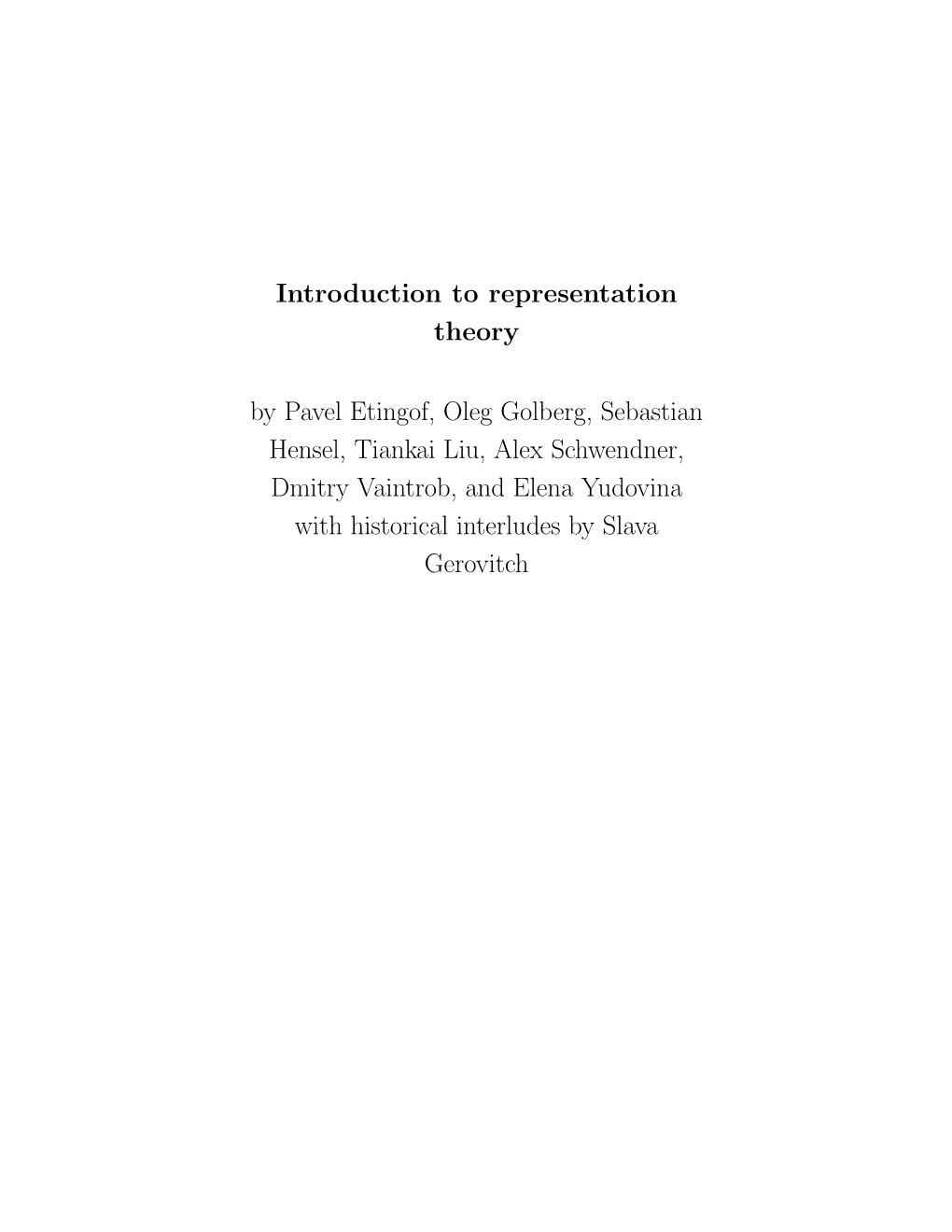 Introduction to Representation Theory