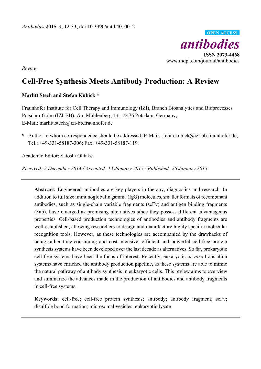 Cell-Free Synthesis Meets Antibody Production: a Review