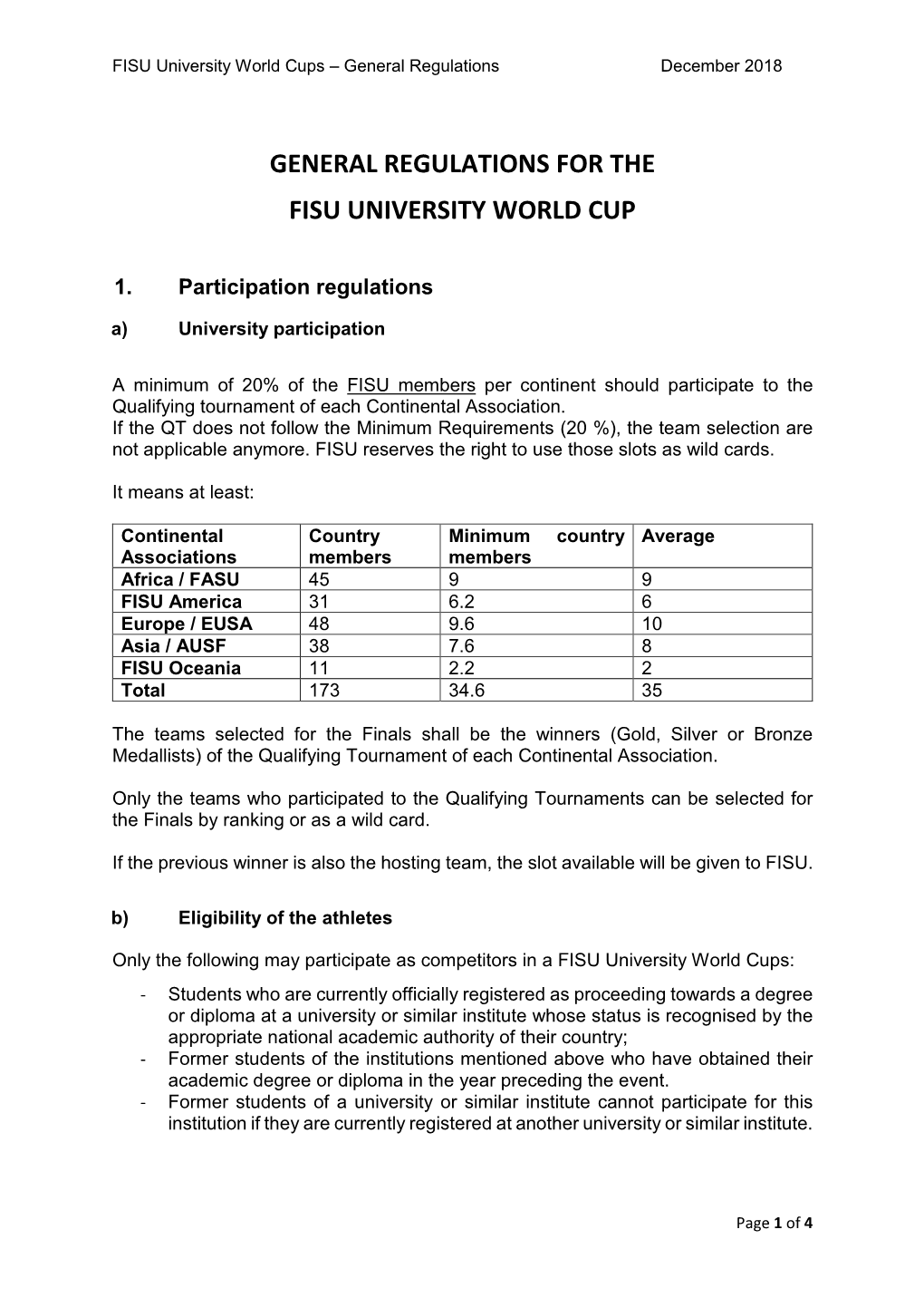 General Regulations for the Fisu University World Cup
