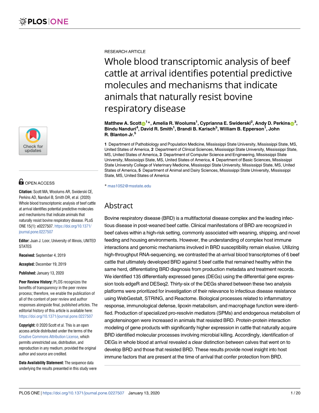 Whole Blood Transcriptomic Analysis of Beef Cattle at Arrival Identifies