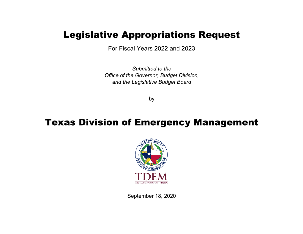 Legislative Appropriations Request for Fiscal Years 2022 and 2023