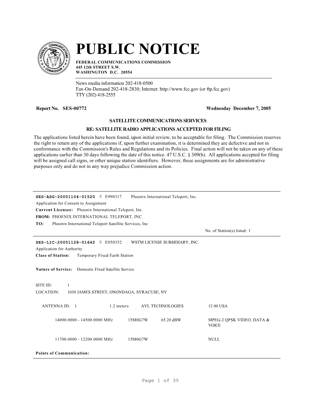 PUBLIC NOTICE FEDERAL COMMUNICATIONS COMMISSION 445 12Th STREET S.W