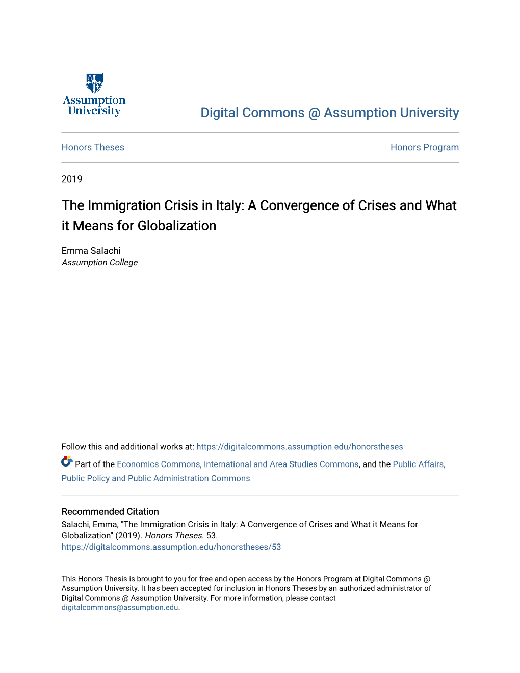 The Immigration Crisis in Italy: a Convergence of Crises and What It Means for Globalization