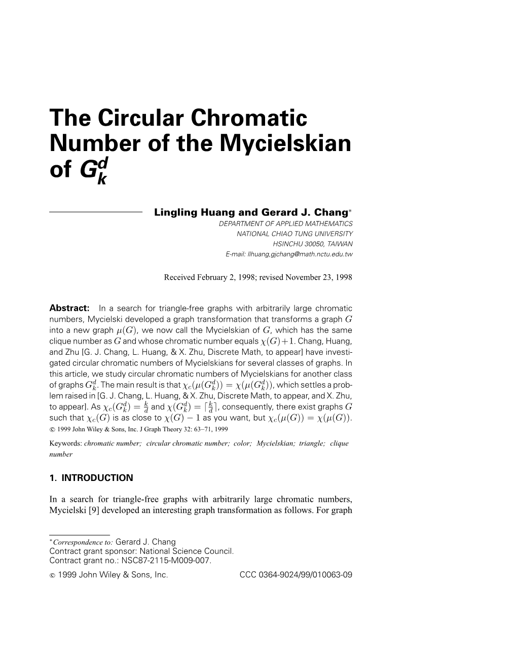 The Circular Chromatic Number of the Mycielskian Of
