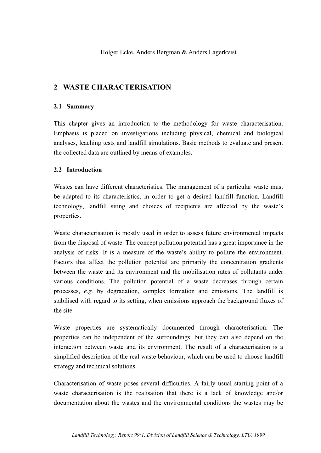 2 Waste Characterisation