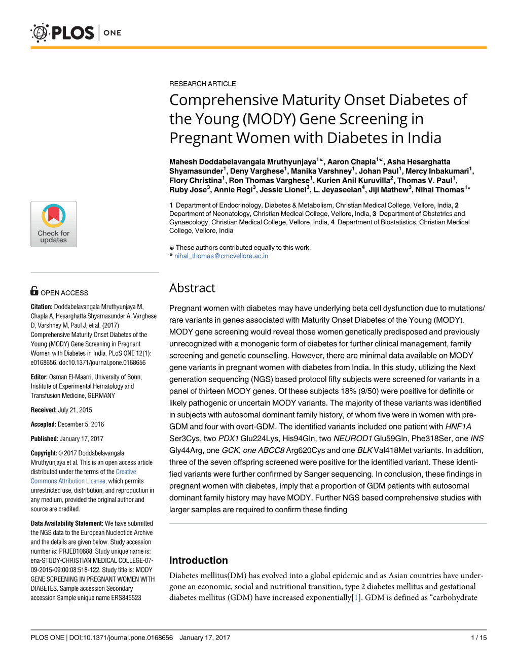 (MODY) Gene Screening in Pregnant Women with Diabetes in India