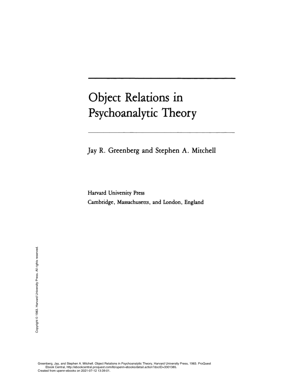 Object Relations in Psychoanalytic Theory