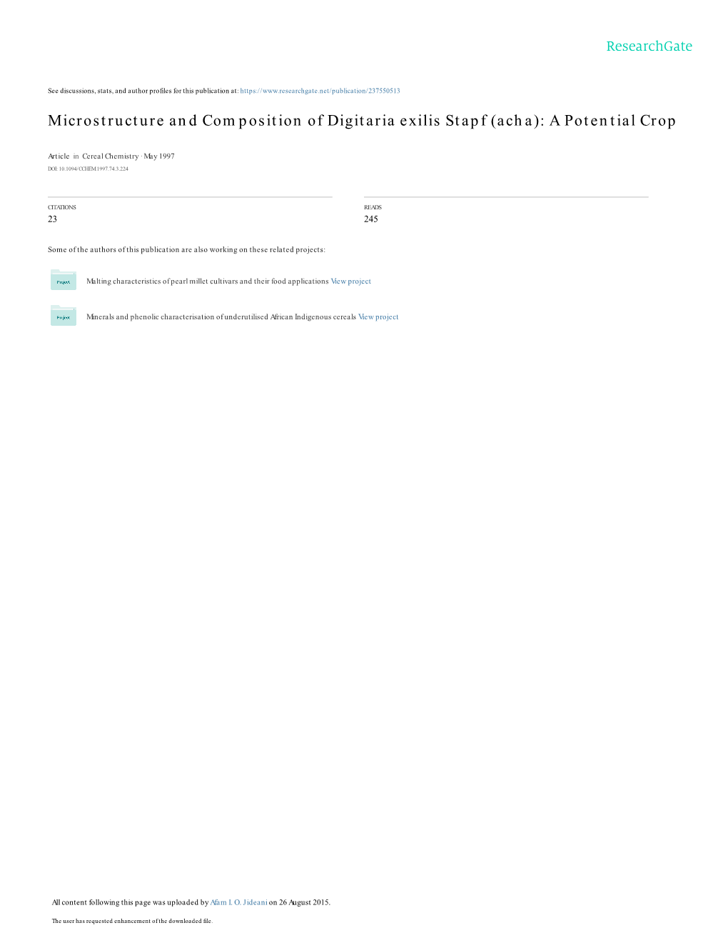 Microstructure and Composition of Digitaria Exilis Stapf (Acha): a Potential Crop