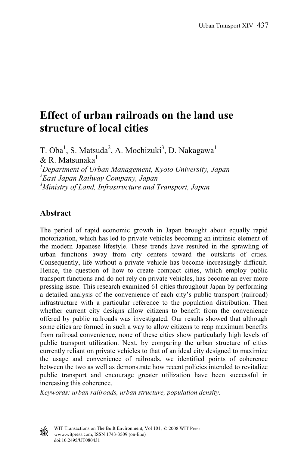 Effect of Urban Railroads on the Land Use Structure of Local Cities