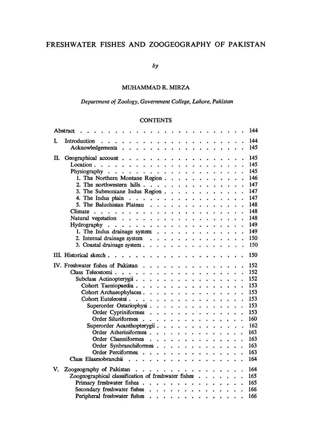 Freshwater Fishes and Zoogeography of Pakistan by Department of Zoology, College, Lahore, Acknowledgements Geographical Physio