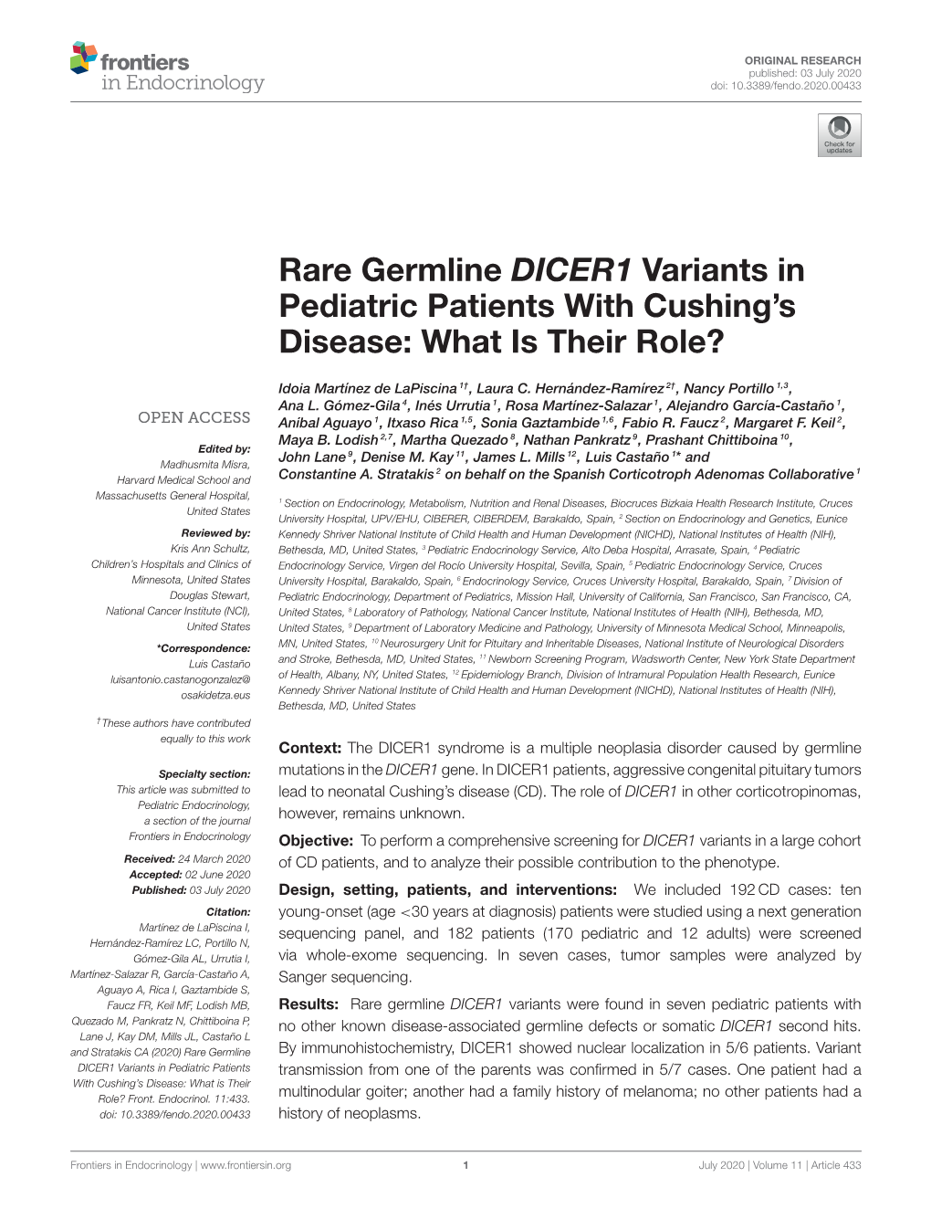 Rare Germline DICER1 Variants in Pediatric Patients with Cushing’S Disease: What Is Their Role?