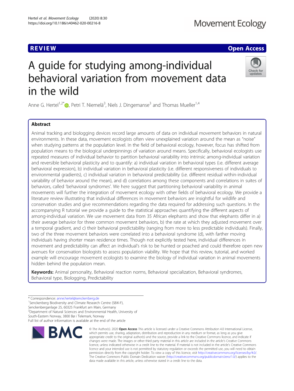A Guide for Studying Among-Individual Behavioral Variation from Movement Data in the Wild Anne G