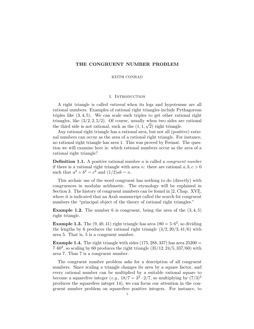 The Congruent Number Problem