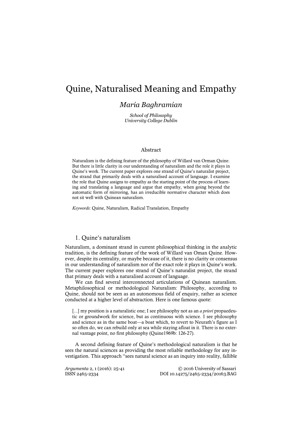 Quine, Naturalised Meaning and Empathy