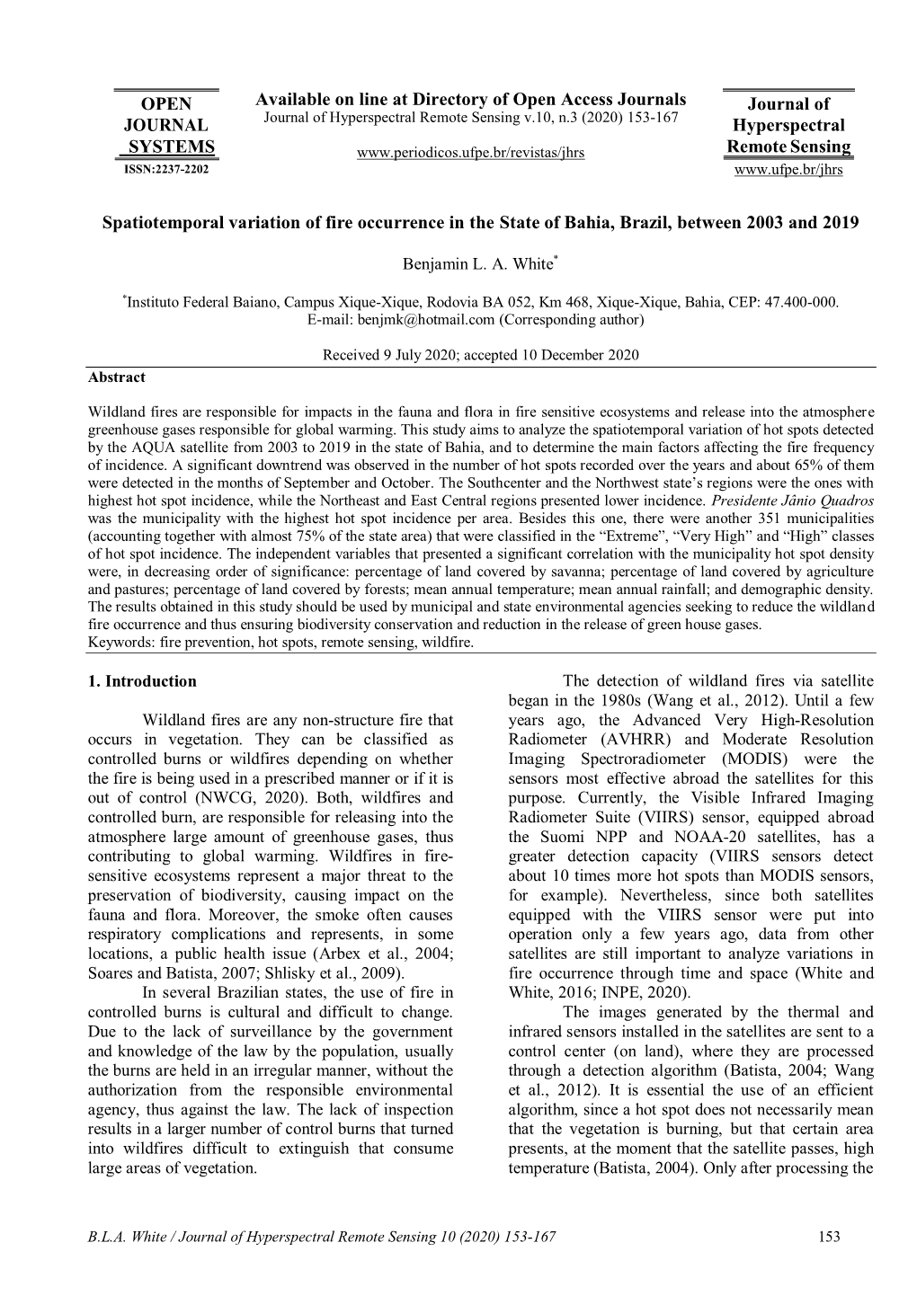 Spatiotemporal Variation of Fire Occurrence in the State of Bahia, Brazil, Between 2003 and 2019