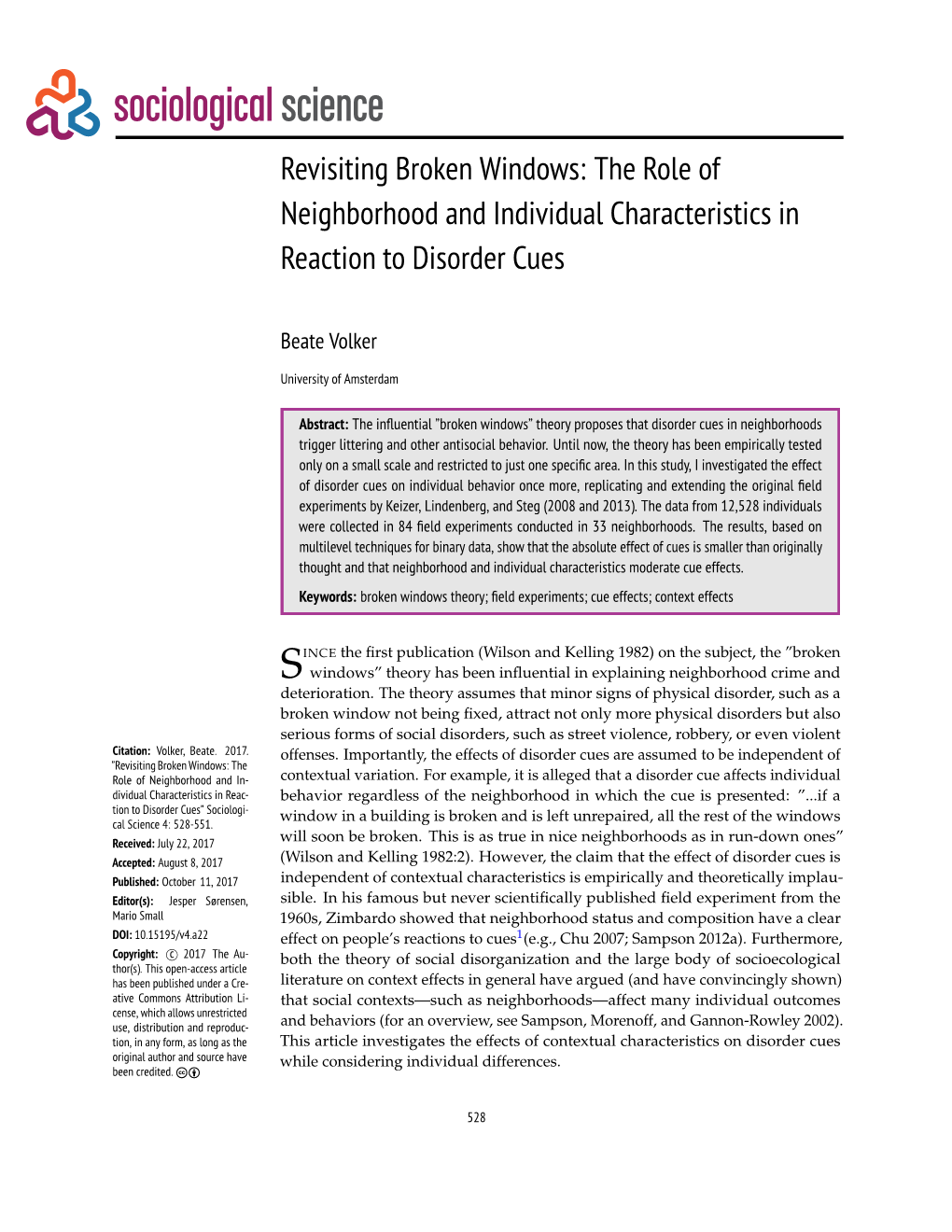 Revisiting Broken Windows: the Role of Neighborhood and Individual Characteristics in Reaction to Disorder Cues