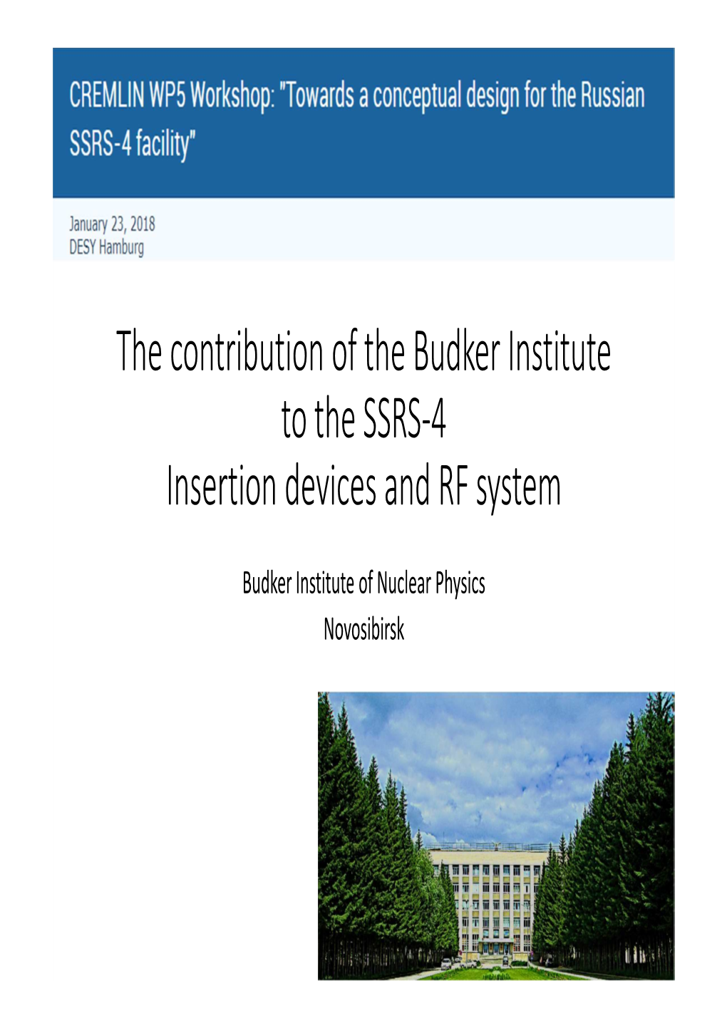 The Contribution of the Budker Institute to the SSRS-4 Insertion Devices and RF System