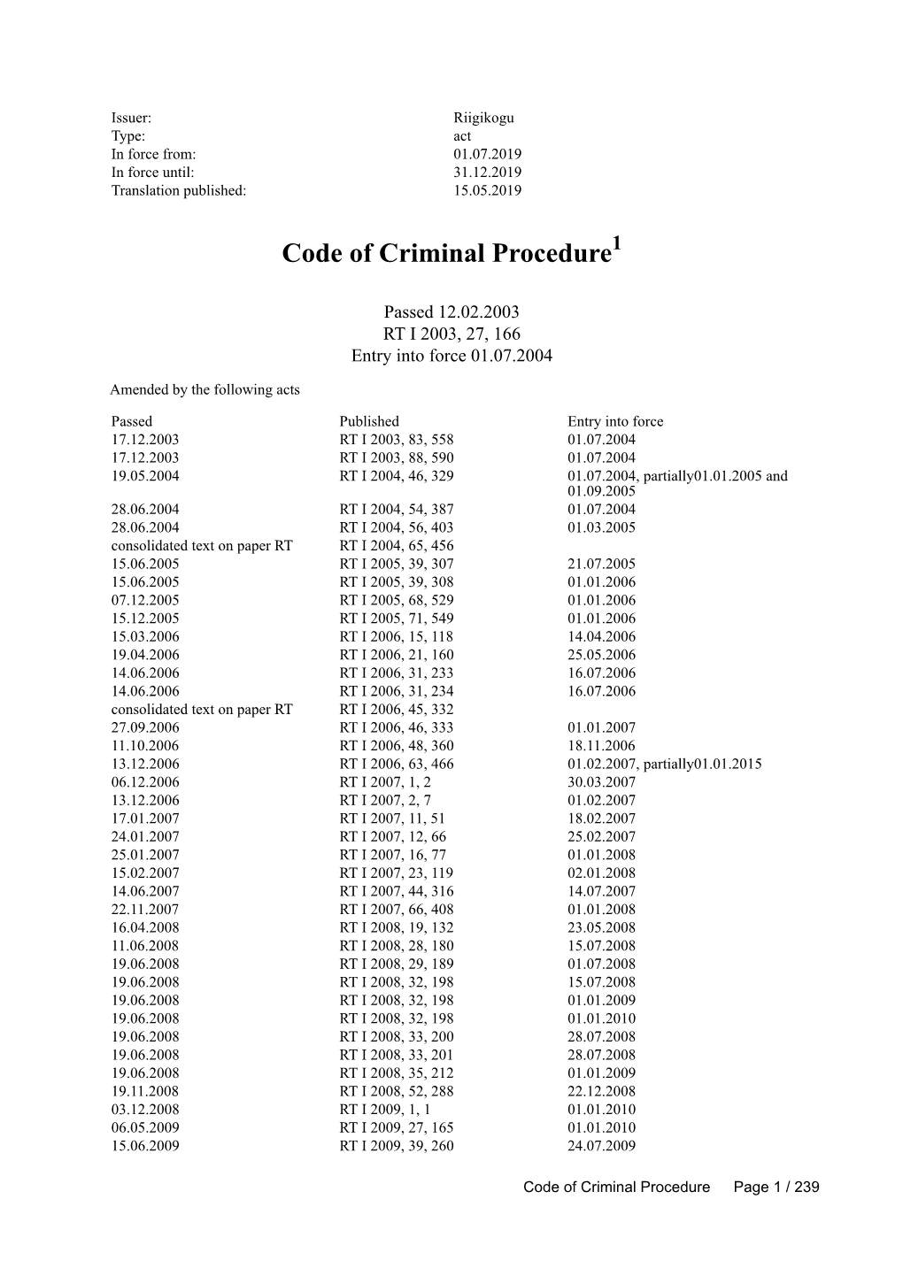 Code of Criminal Procedure1