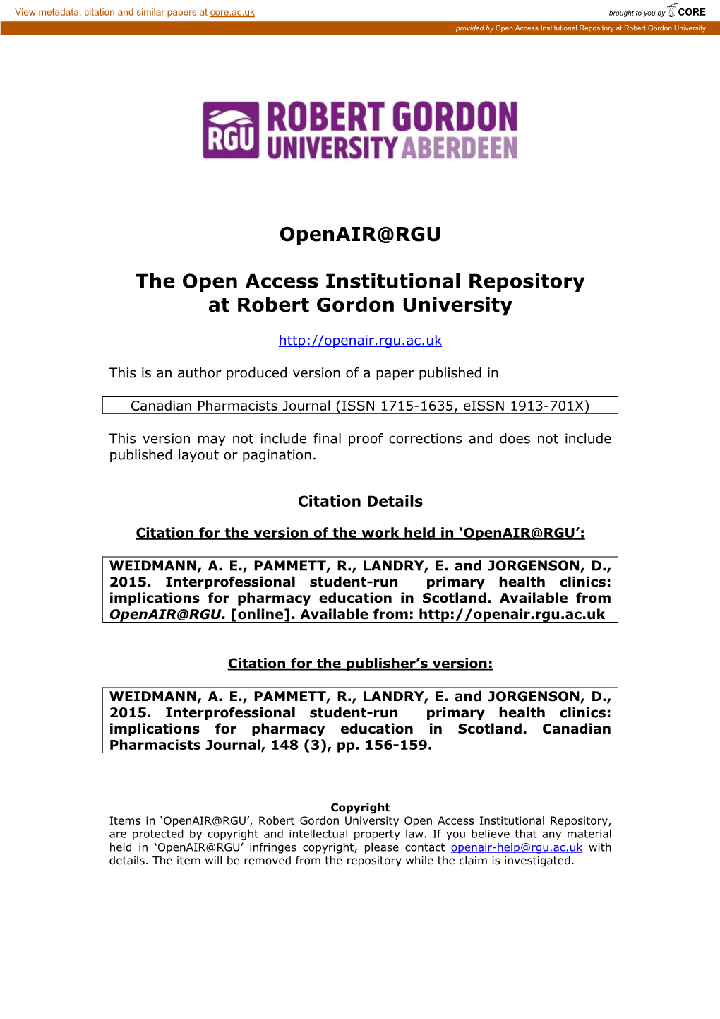 Openair@RGU the Open Access Institutional Repository at Robert