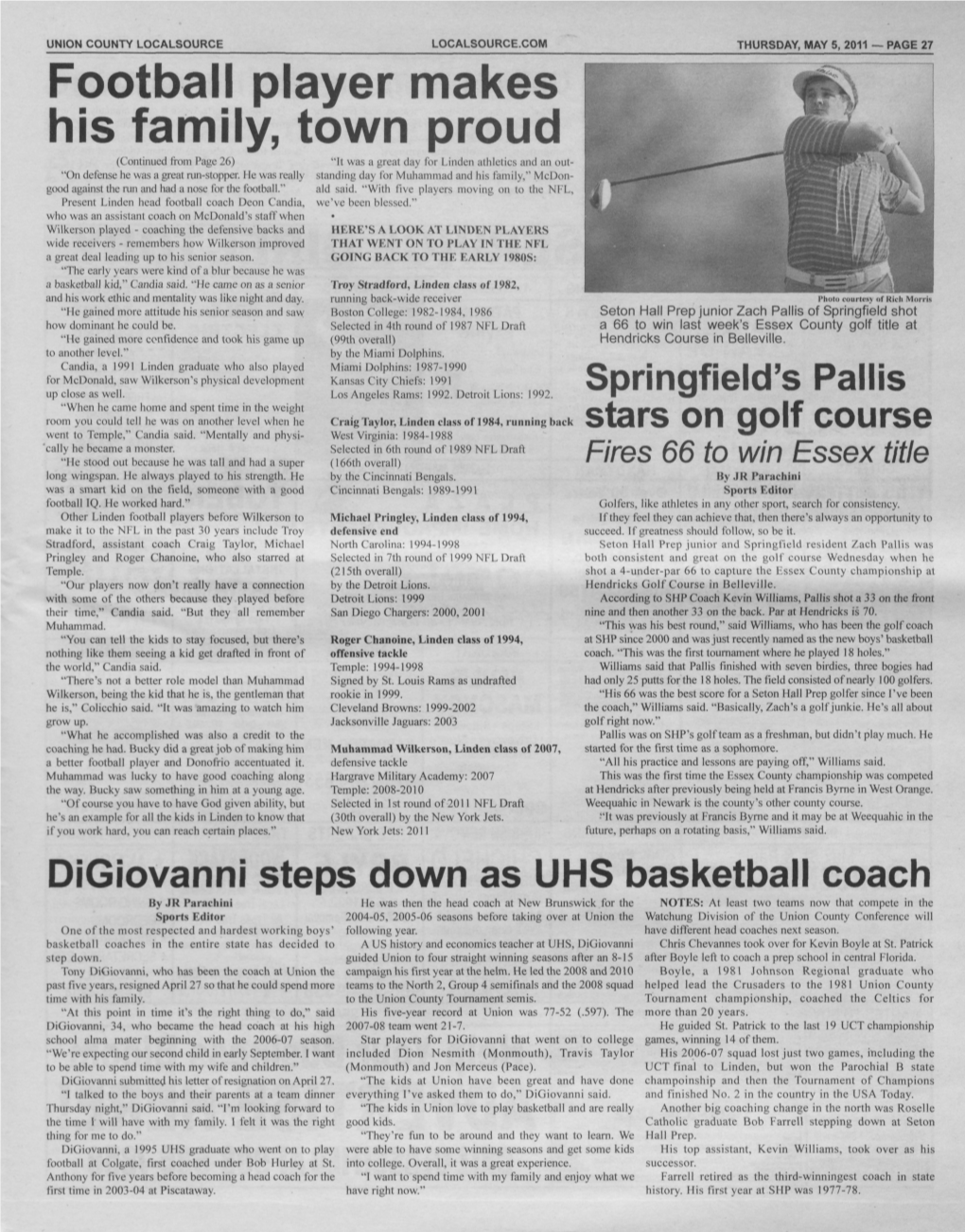 Football Player Makes His Family, Town Proud (Continued from Page 26) "It Was a Great Day for Linden Athletics and an Out- "On Defense He Was a Great Run-Stopper