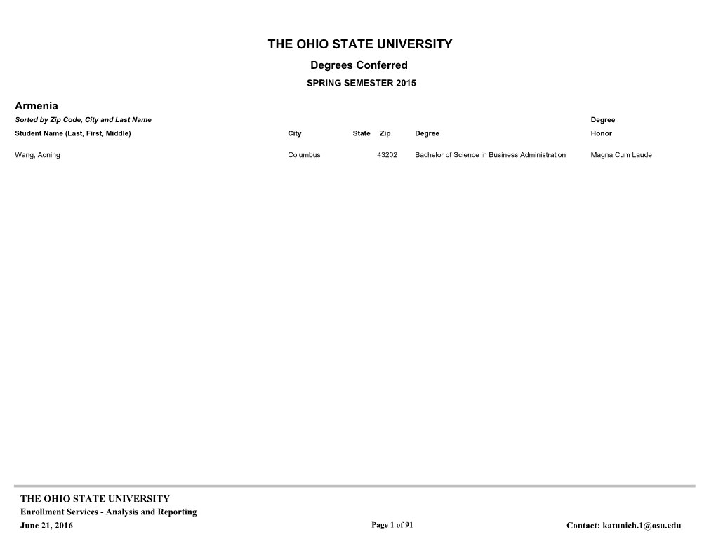 THE OHIO STATE UNIVERSITY Degrees Conferred SPRING SEMESTER 2015