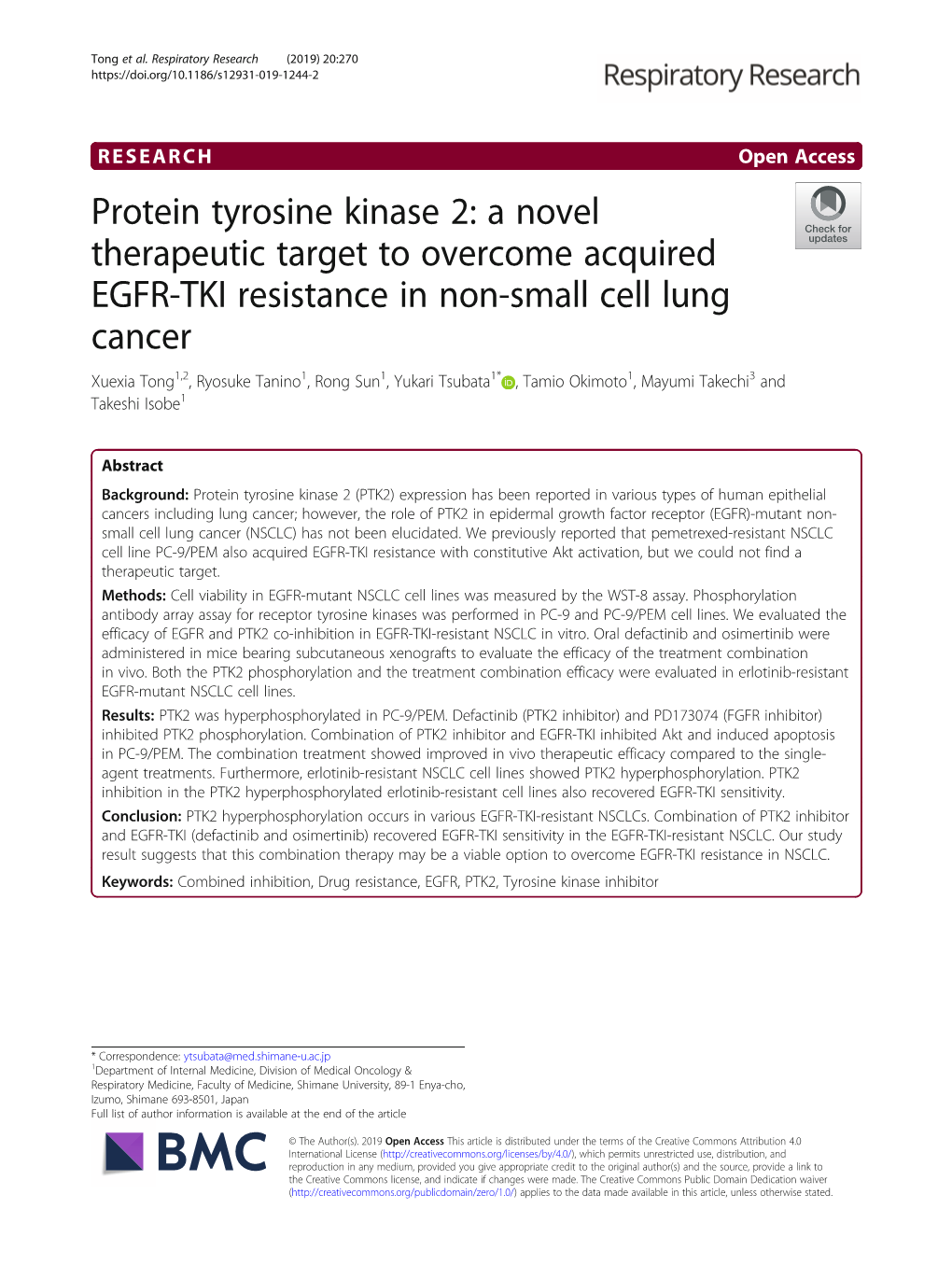 A Novel Therapeutic Target to Overcome Acquired EGFR-TKI Resistance In