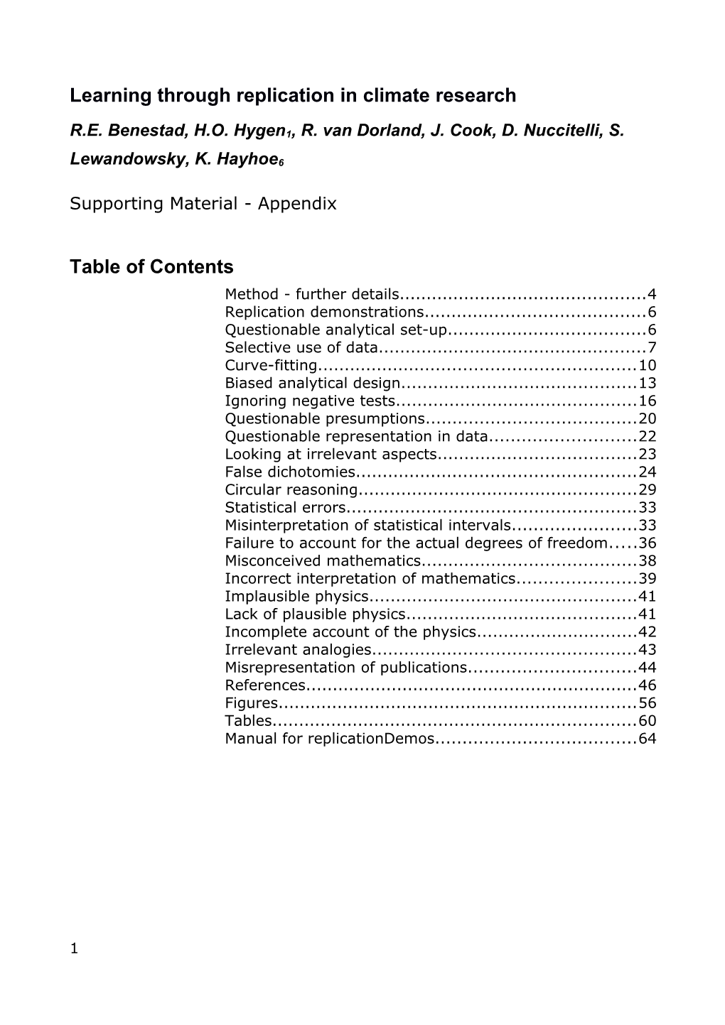 Learning Through Replication in Climate Research Table of Contents