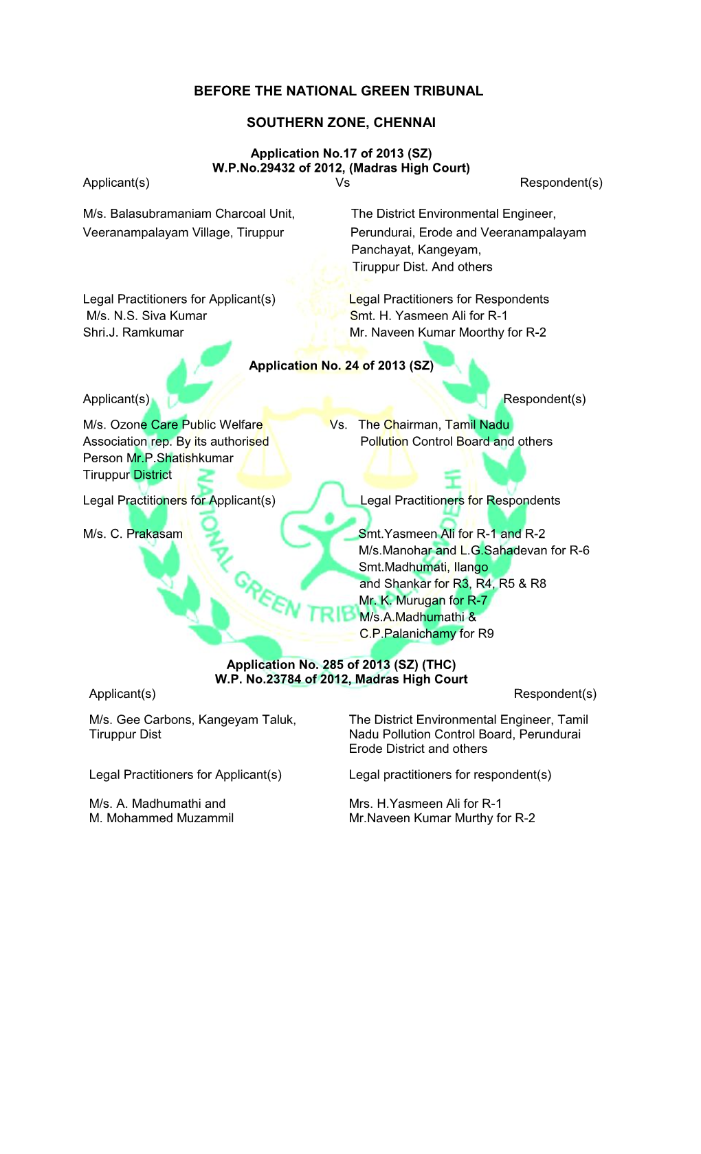 Before the National Green Tribunal Southern Zone