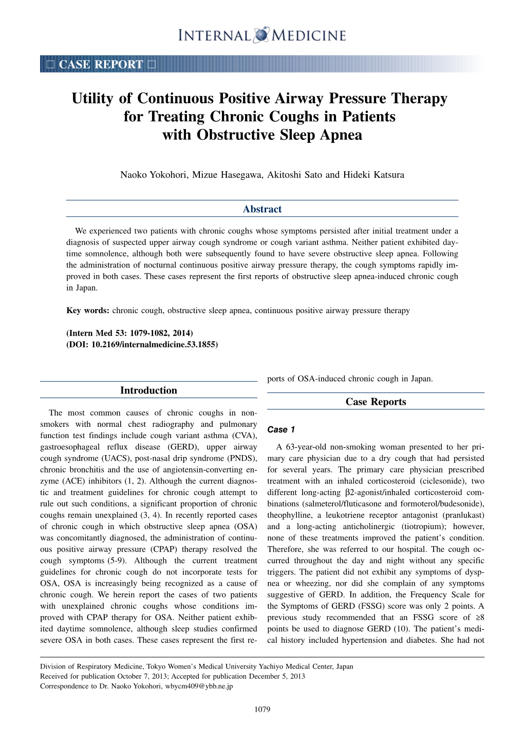 Utility of Continuous Positive Airway Pressure Therapy for Treating Chronic Coughs in Patients with Obstructive Sleep Apnea