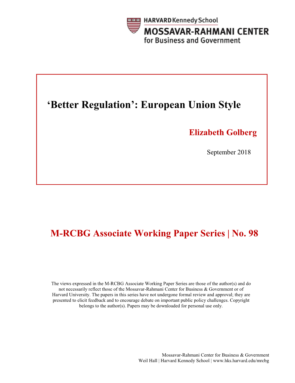 'Better Regulation': European Union Style