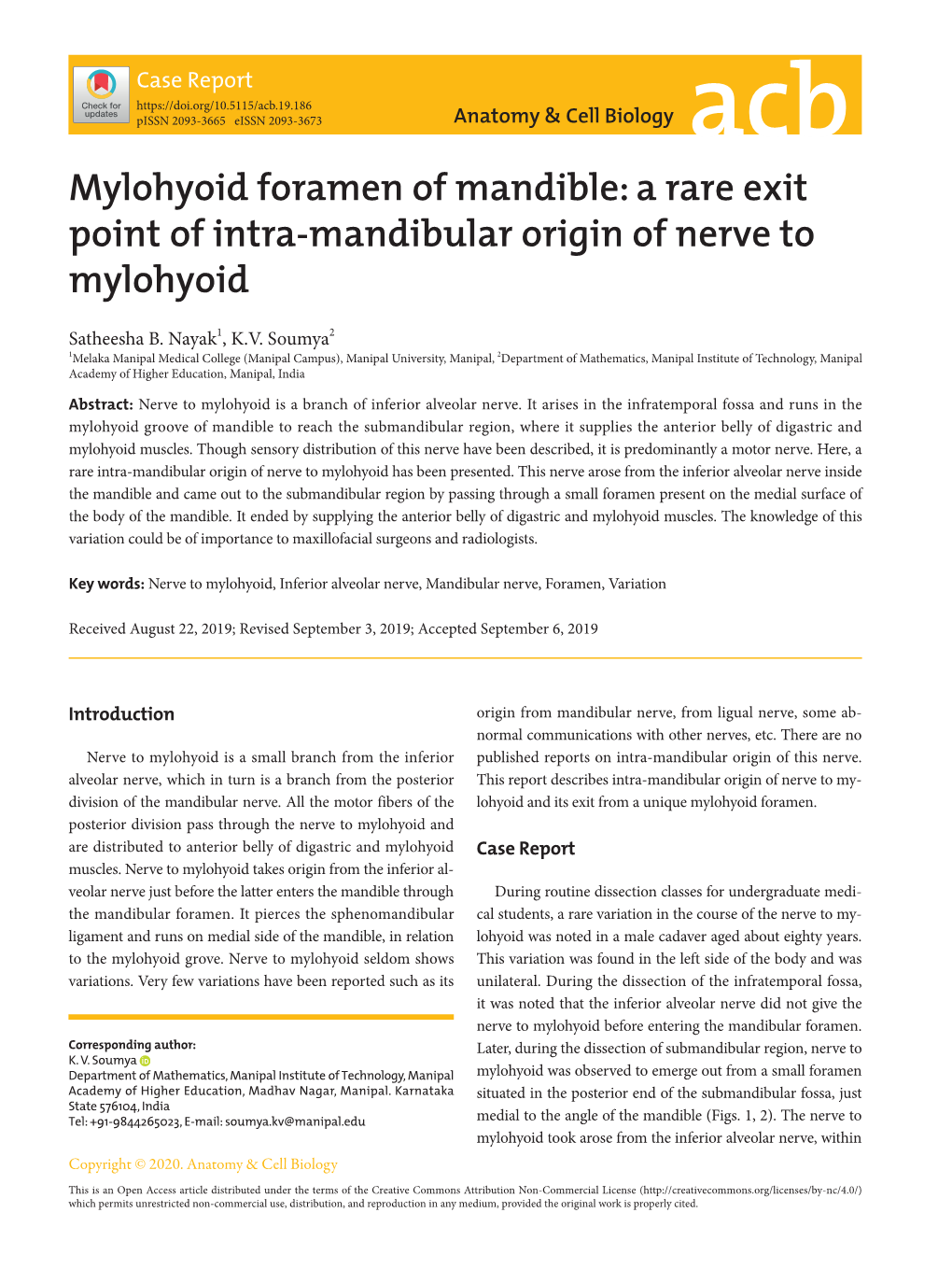 Mylohyoid Foramen of Mandible: a Rare Exit Point of Intra-Mandibular Origin of Nerve to Mylohyoid