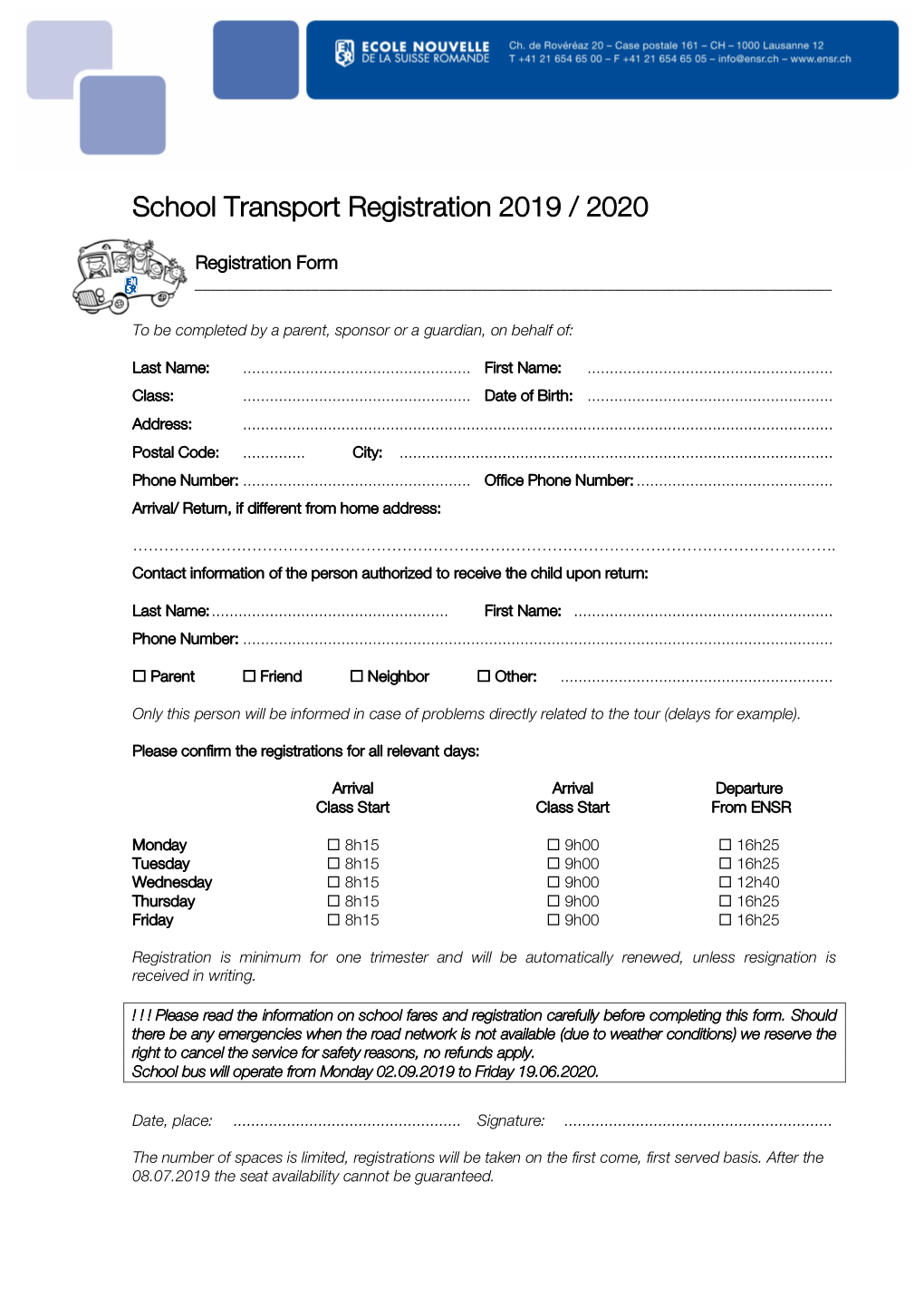 School Transport Registration 2019 / 2020