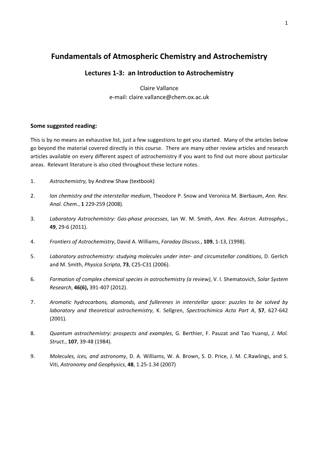 Fundamentals of Atmospheric Chemistry and Astrochemistry