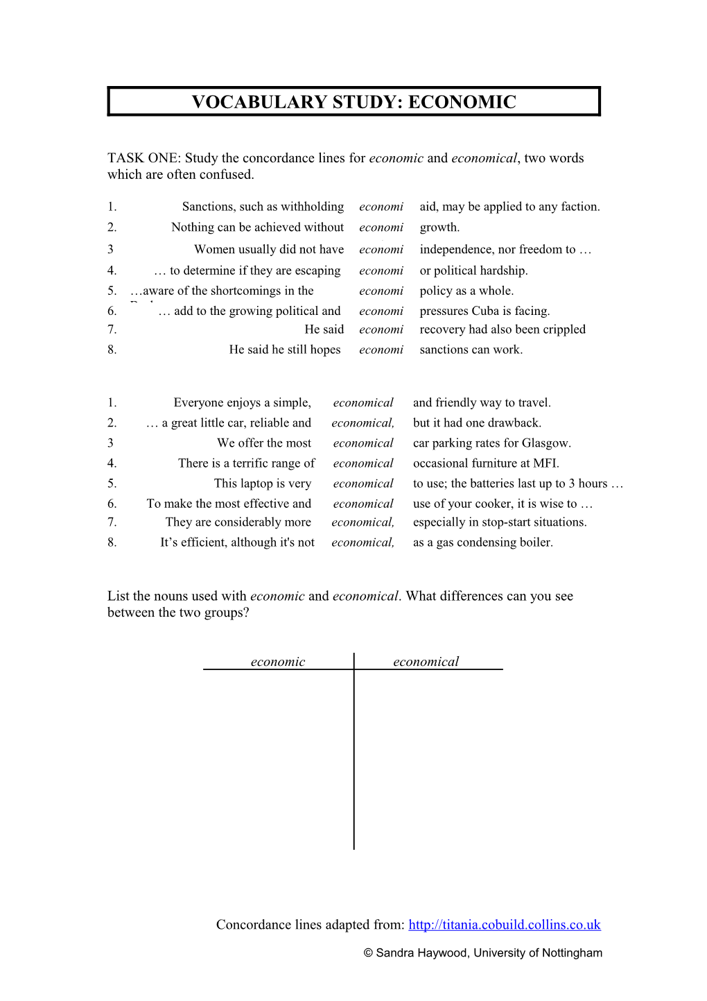 Vocabulary Study: Economic