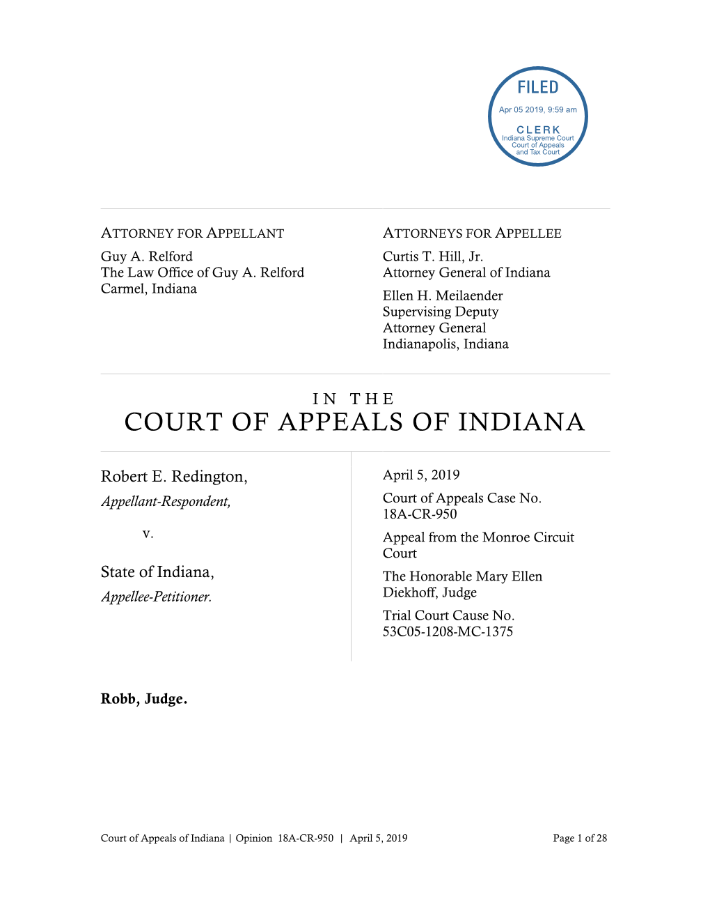 Robert Redington V. State of Indiana