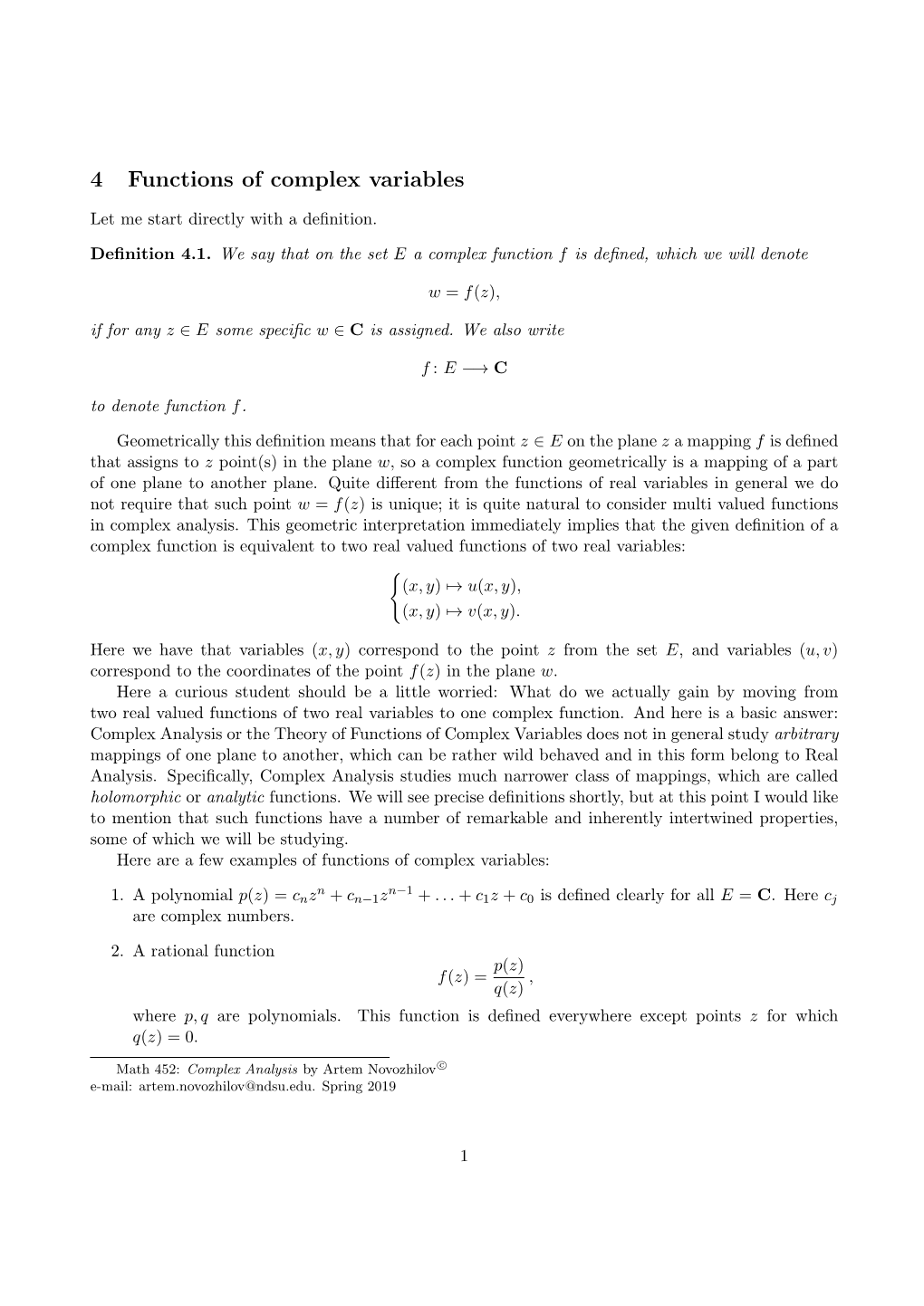 4 Functions of Complex Variables