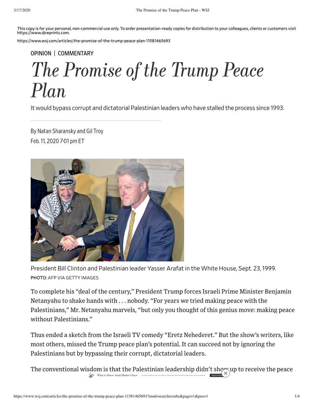 The Promise of the Trump Peace Plan - WSJ