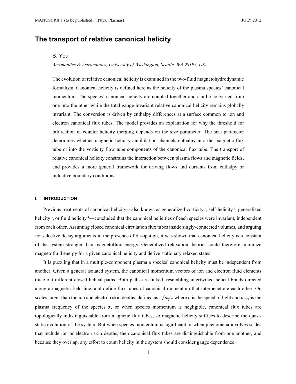 The Transport of Relative Canonical Helicity